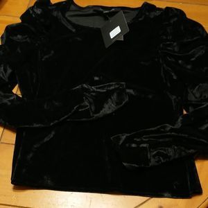 Andrew Marc New York Black Velvet Ruched long sleeve top. New with tags.